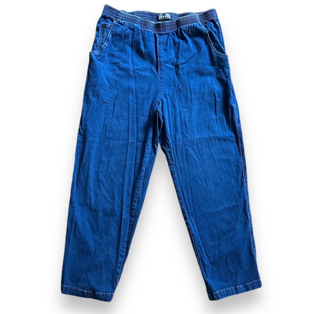 Vintage Koret Blue Denim Pull-On Pants Medium Wash Mom Jeans Womens Plus Size 16
